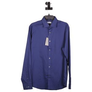 Michael Kors Mens Navy Long Sleeve Slim Fit Button-Up Shirt Size 16 34/35